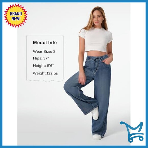 Women's Loose Fit Pull-On Jeans Elastic Waist Lyocell Non-Stretch - Picture 5 of 8